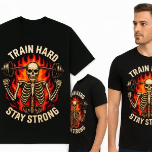 train hard, stay strong – men’s athletic black tee