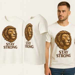 stay strong – men’s premium white tee (lion design)