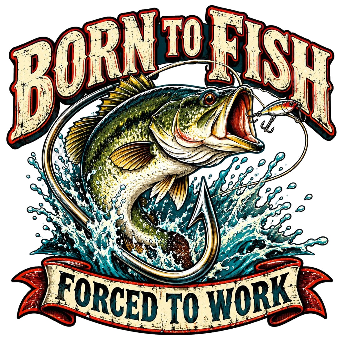 Home New Born to Fish Forced to Work vintage bass fishing design