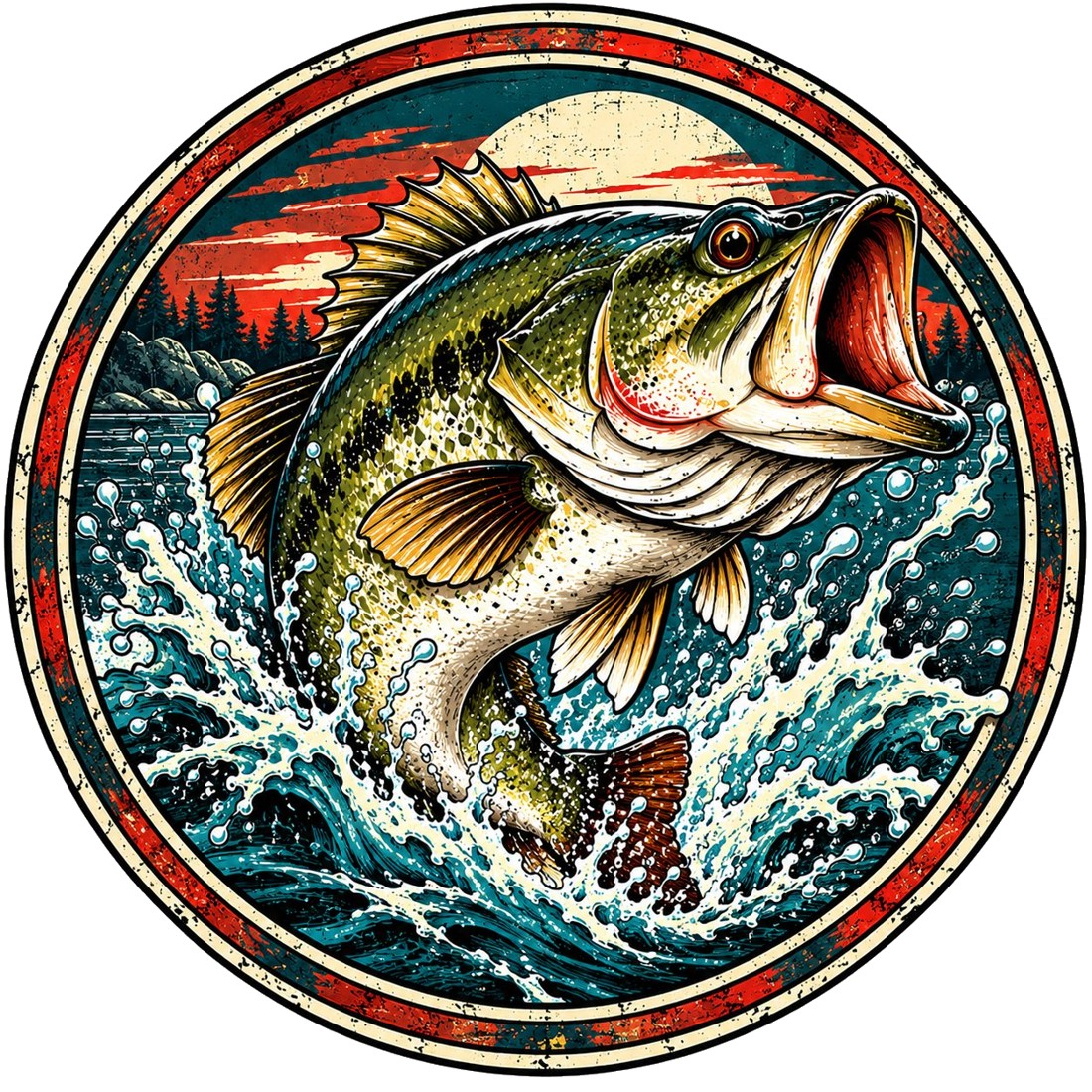Home New Circular bass fishing badge emblem design