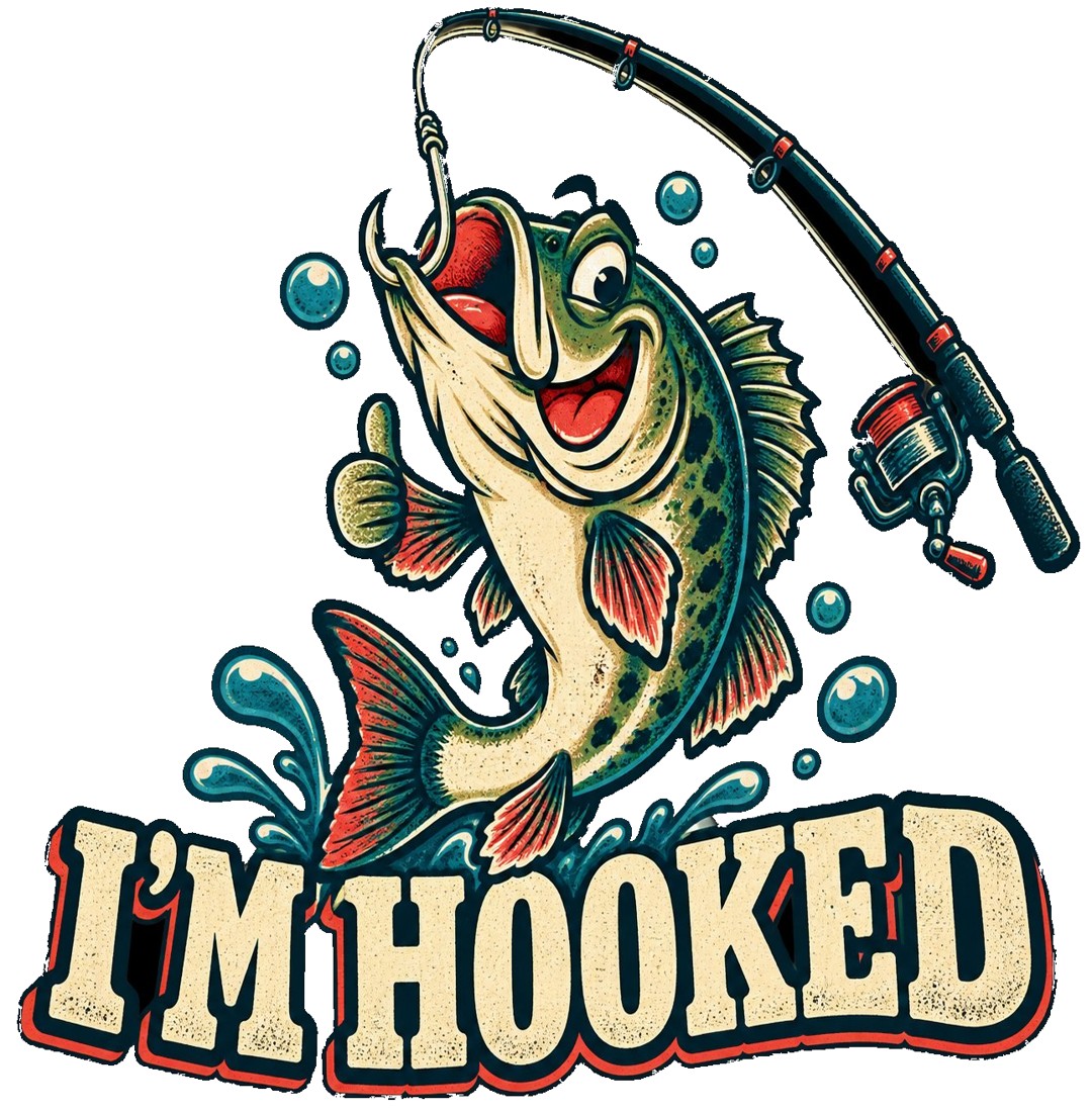 Home New I'm Hooked funny cartoon bass fishing design