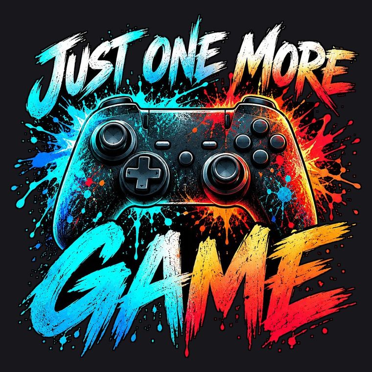 Home New Just One More Game — Funny gamer controller art — digital PNG design